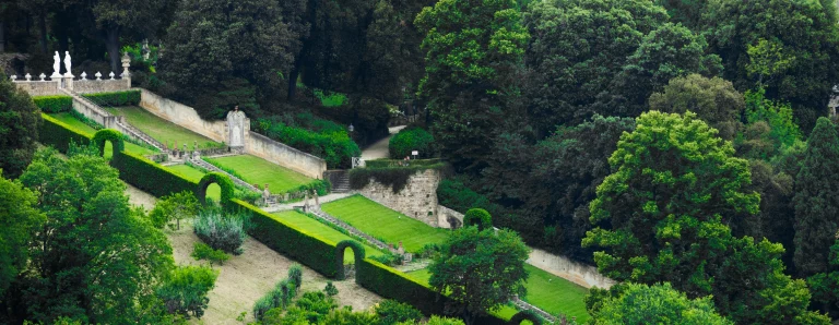 Panoramic view of Gardens in Florence, Italy