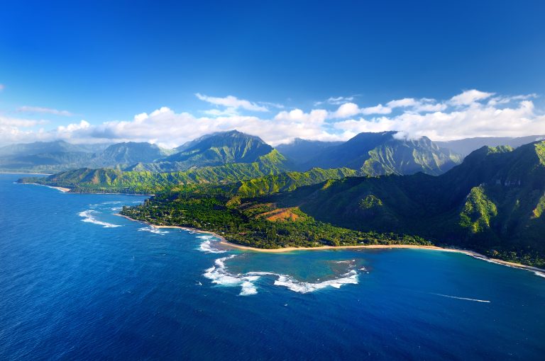 Beautiful aerial view of spectacular Na Pali coast, Kauai