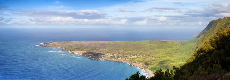 Aerial view of Kalaupapa, Moloka'i and its protected peninsula t