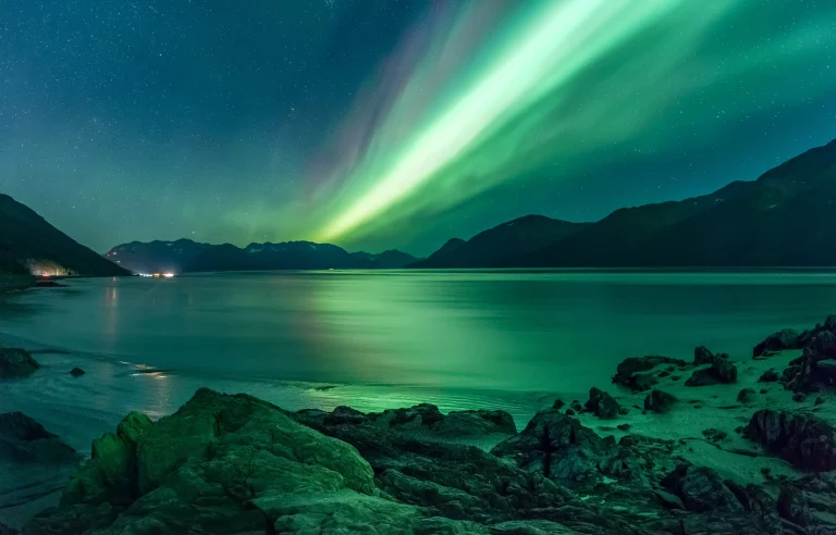 Aurora over Knik River in Alaska