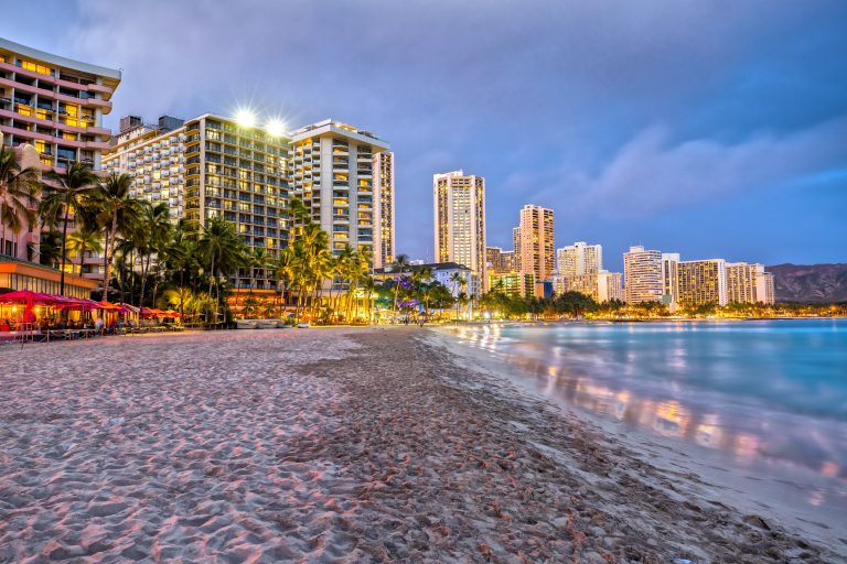 Waikiki Beach, Honolulu, Oahu at Dusk