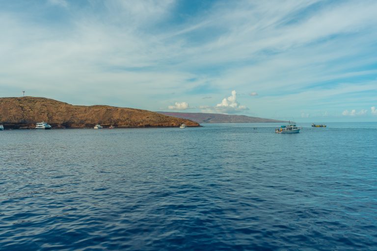 View of Molokini and people snorkeling