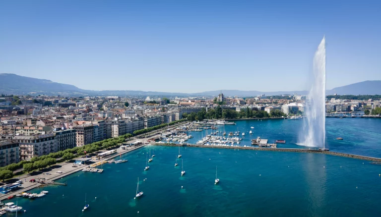 Aeial view over Lake Geneva in Switzerland - drone photography