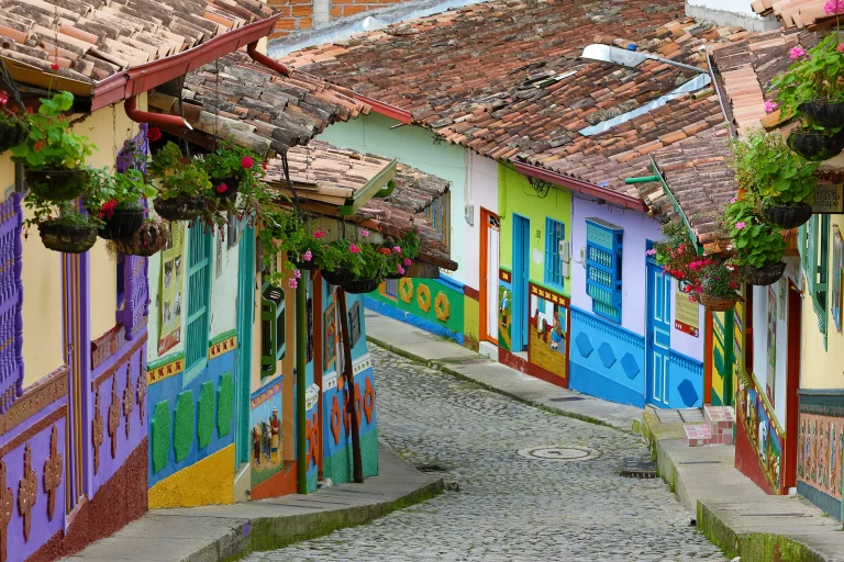 colourful colonial architecture in Guatape Colombia