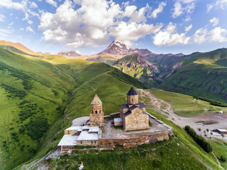 Gergeti Trinity Church Or Tsminda Sameba - Holy Trinity Church Near Village Of Gergeti In Georgia