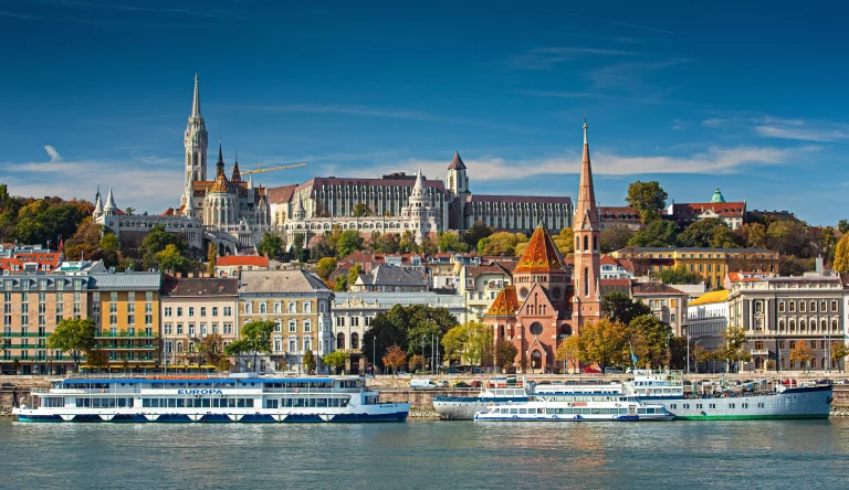 View on the riverbank of Budapest in autumn