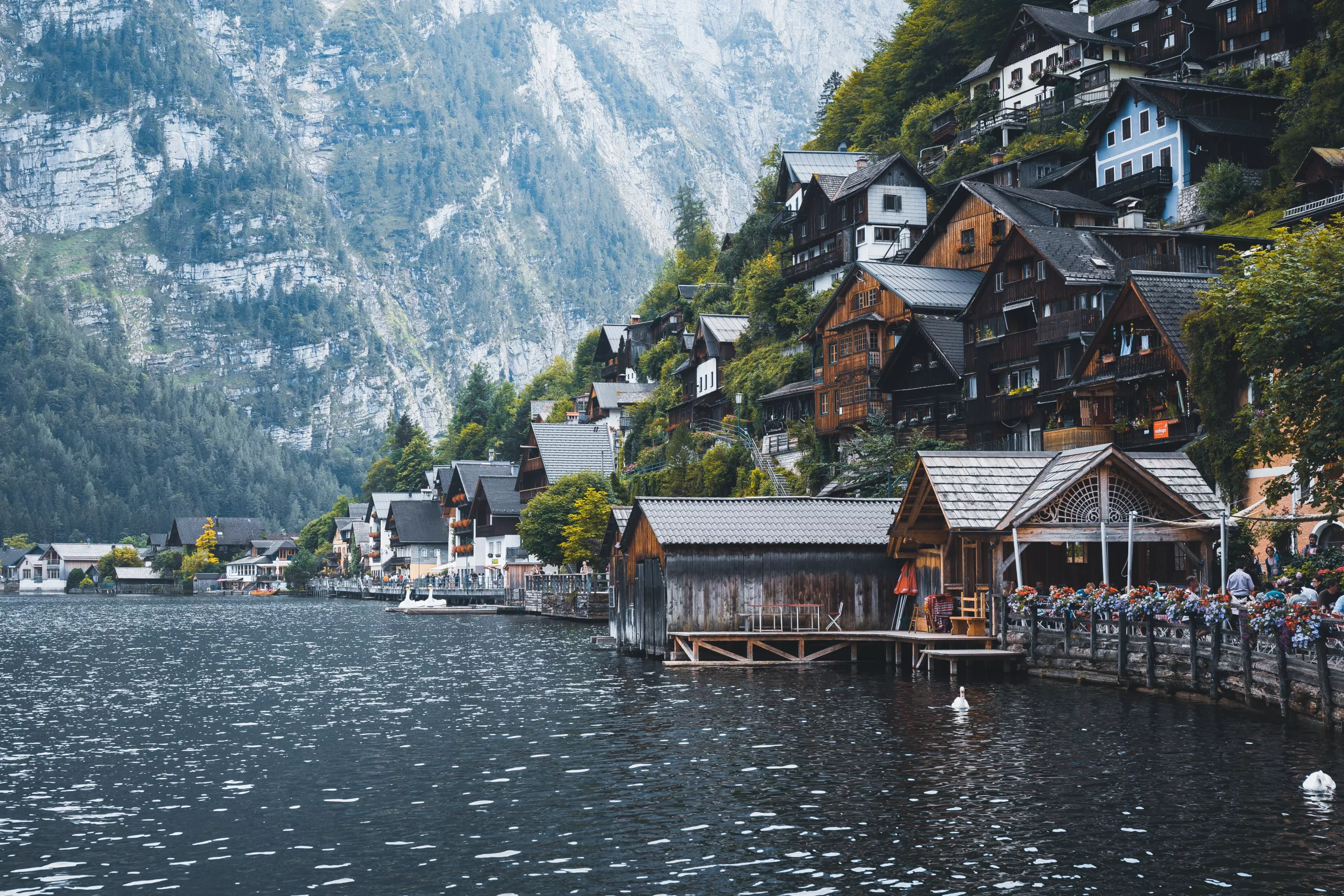 Idyllic village of Hallstatt in Austria Salzburg with historical houses