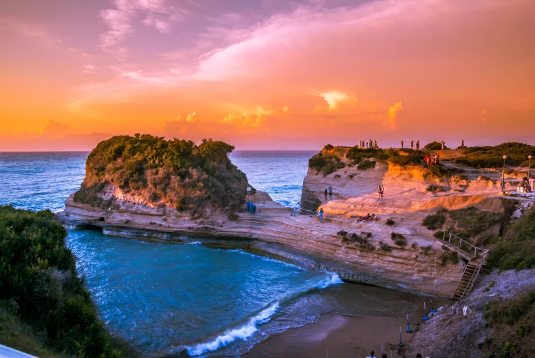 Canal d'amour Sidari, Corfu Island in Greece. Channel of love. Beautiful Canal d'amour (channel of love in English) in sunset